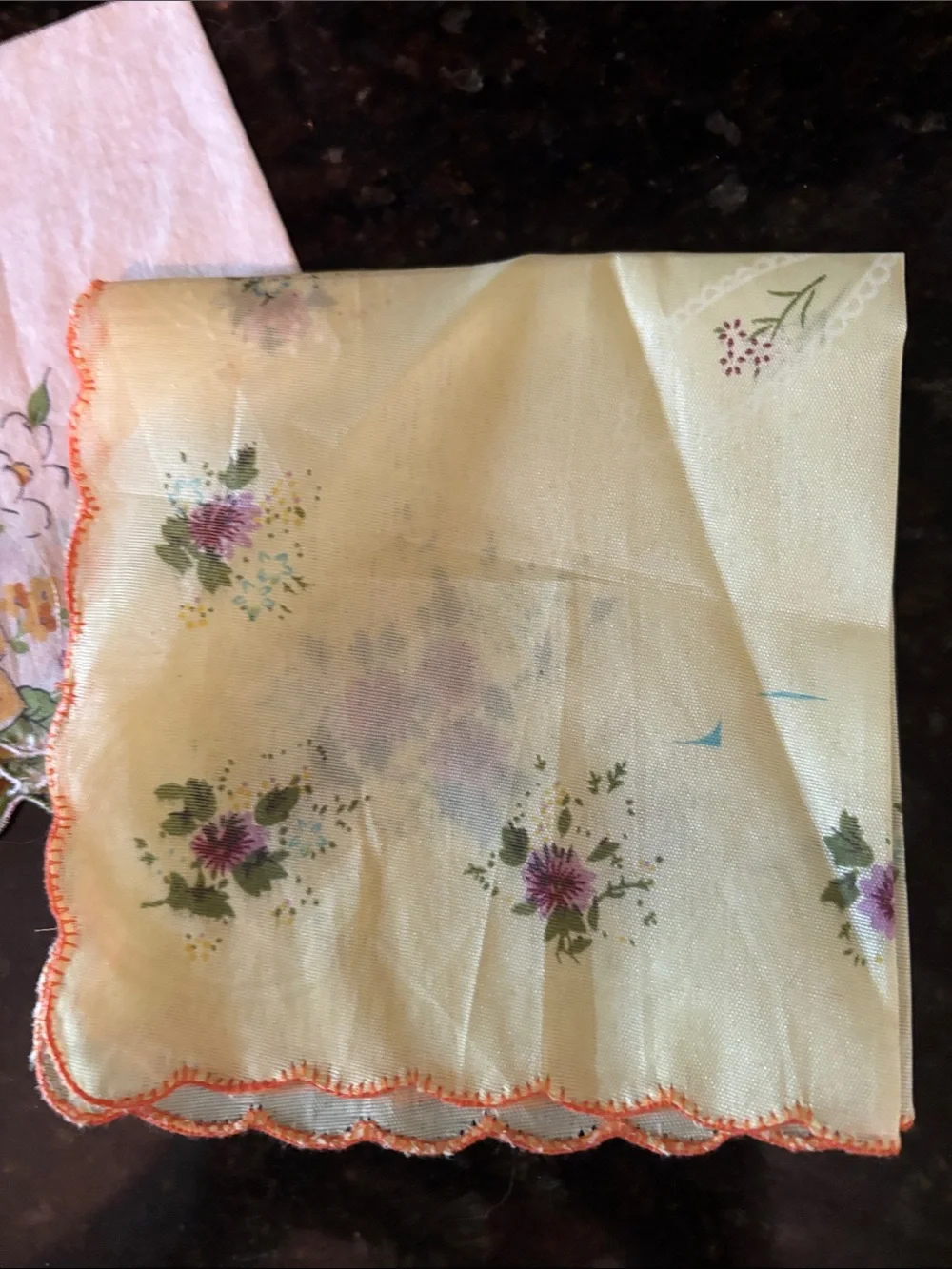 Set of 3 Vintage Floral Handkerchiefs - Orange, Yellow, Green